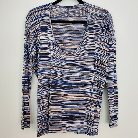 Velvet Striped Drop Shoulder 3/4 Sleeve Top - Picture 2 of 10
